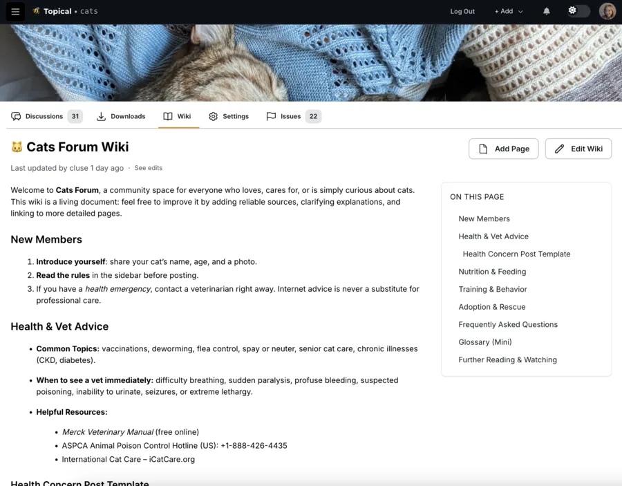 A wiki page in Multiforum